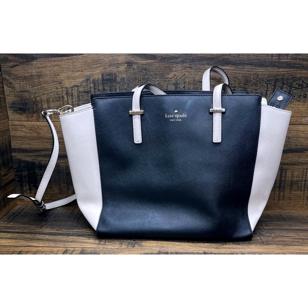 Kate Spade Tote Bag Large Preppy Office Colorblock Leather Crossbody Black White